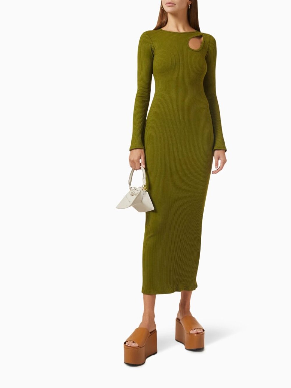 Simon Miller Space Maxi Dress in Rib-knit Earth Green Medium #A2641